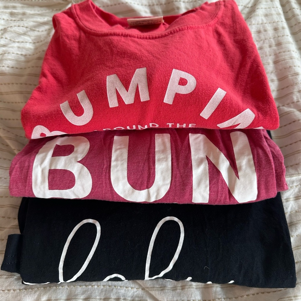 Three pack women’s maternity, graphic tees size large